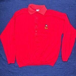 Disney Mickey Mouse Red Polo‎ Shirt Long Sleeve Mens M Embroidered Collar USA